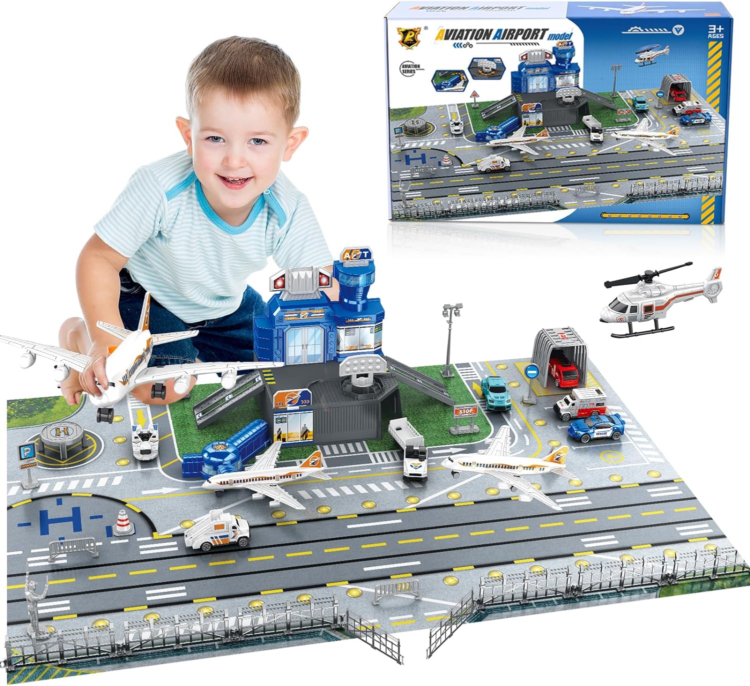 Kids Toys Latest - Flughafen-Spielset für Kinder mit Auto, Hubschrauber,