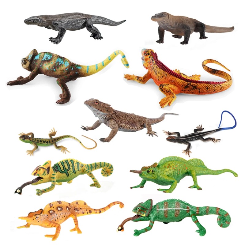 Kids Toys Reviews - Iguana-Eidechsen-Figuren, Chamäleon-Spielzeug, Reptilien-Tierfiguren, Anime-Actionfigur, Plastiktiere für