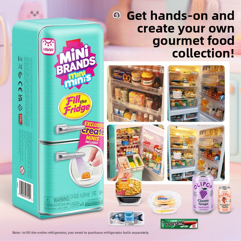 Play Kitchen Set - LED-beleuchtetes Mini-Kühlschrank-Spielzeugset, Mini-Kühlschrank mit Mini-Lebensmitteln, Mikro-Küchenszene,