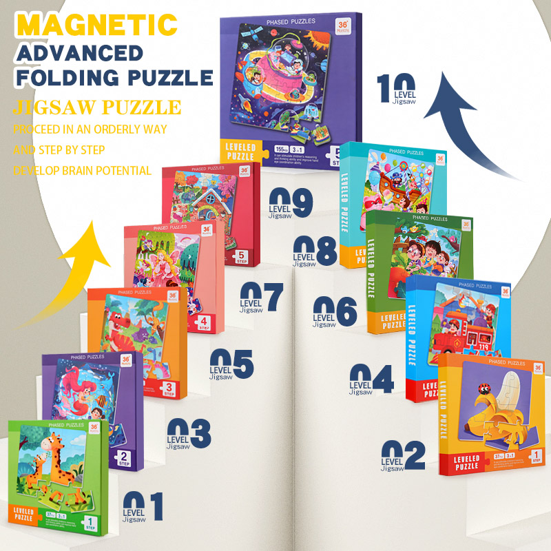 Wooden Puzzle Kids - Magnetisches Holzpuzzle für Kinder mit Cartoon-Muster,