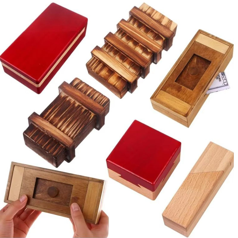 Wooden Puzzle Kids - Holzpuzzle-Box mit Geheimfach, Schwieriger Denksportaufgabe, Magische